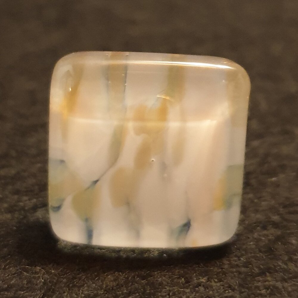 Bold Vintage Square Art Glass Silver-Tone Retro Style Ring – Size 8